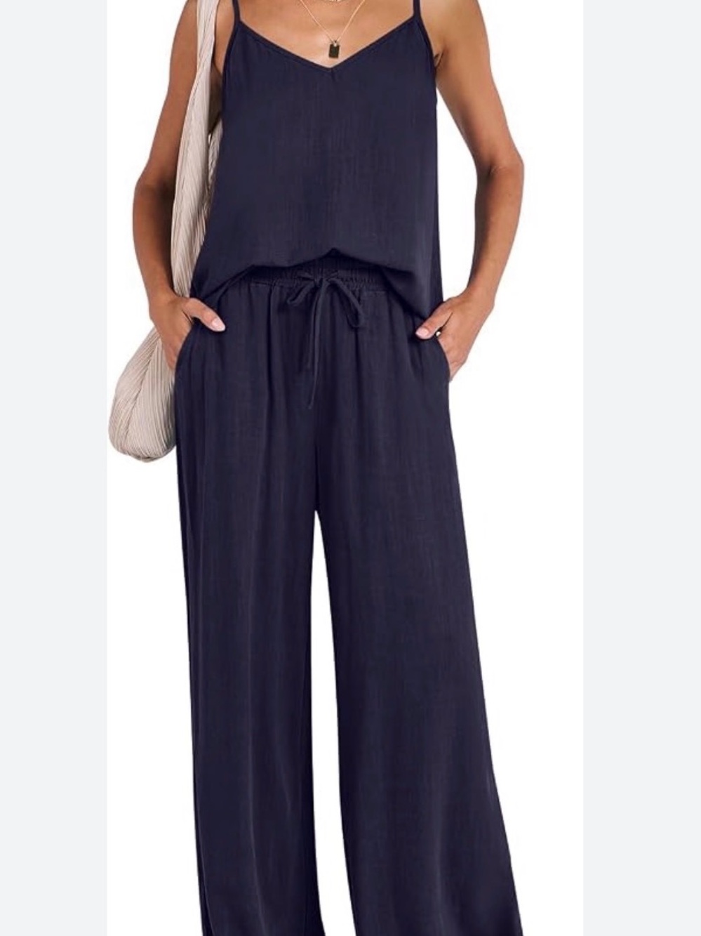 Relaxed Navy Wide-Leg Jumpsuit with Adjustable Waist
